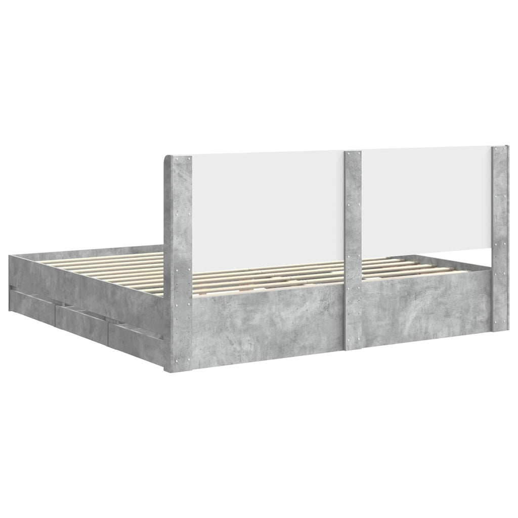 Bettgestell mit Stauraum und Kopfteil Betongrau 200 x 200 cm