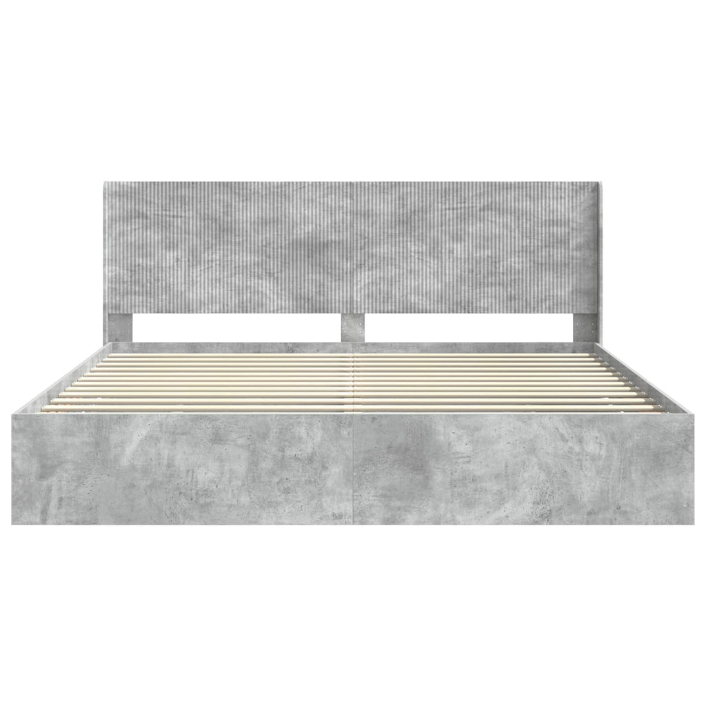 Bettgestell mit Stauraum und Kopfteil Betongrau 200 x 200 cm
