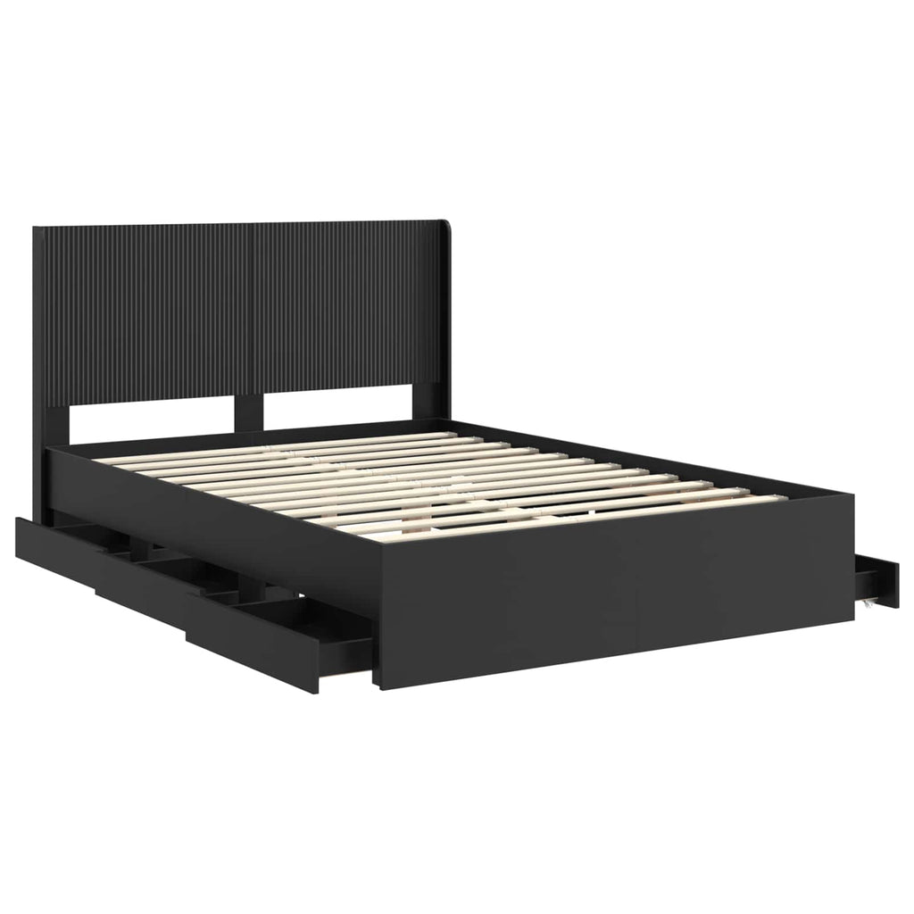 Bettgestell mit Stauraum und Kopfteil Schwarz 140 x 200 cm