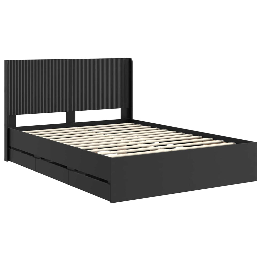 Bettgestell mit Stauraum und Kopfteil Schwarz 140 x 190 cm