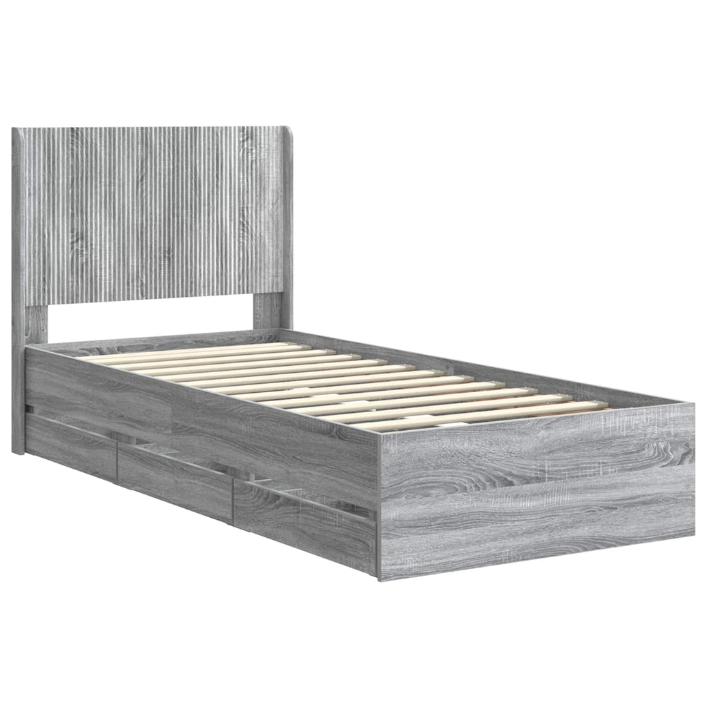 Bettgestell mit Stauraum und Kopfteil Graues Sonoma 75 x 190 cm