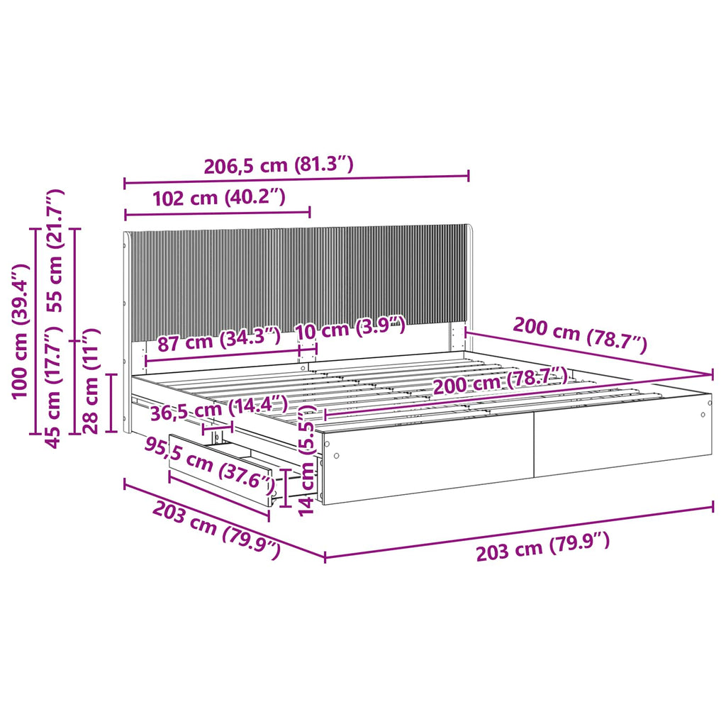 Bettgestell mit Stauraum und Kopfteil Weiß 200 x 200 cm
