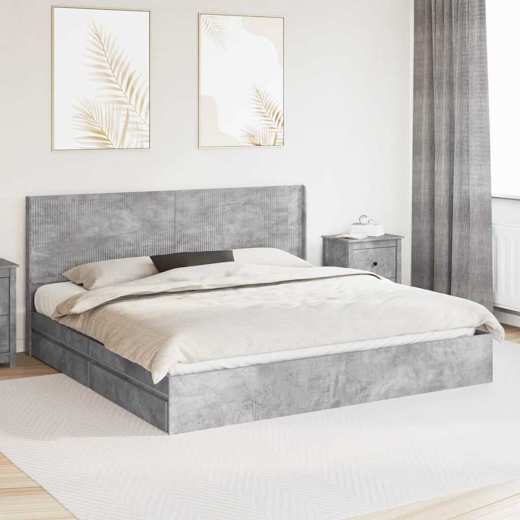 Bettgestell mit Stauraum und Kopfteil Betongrau 200 x 200 cm