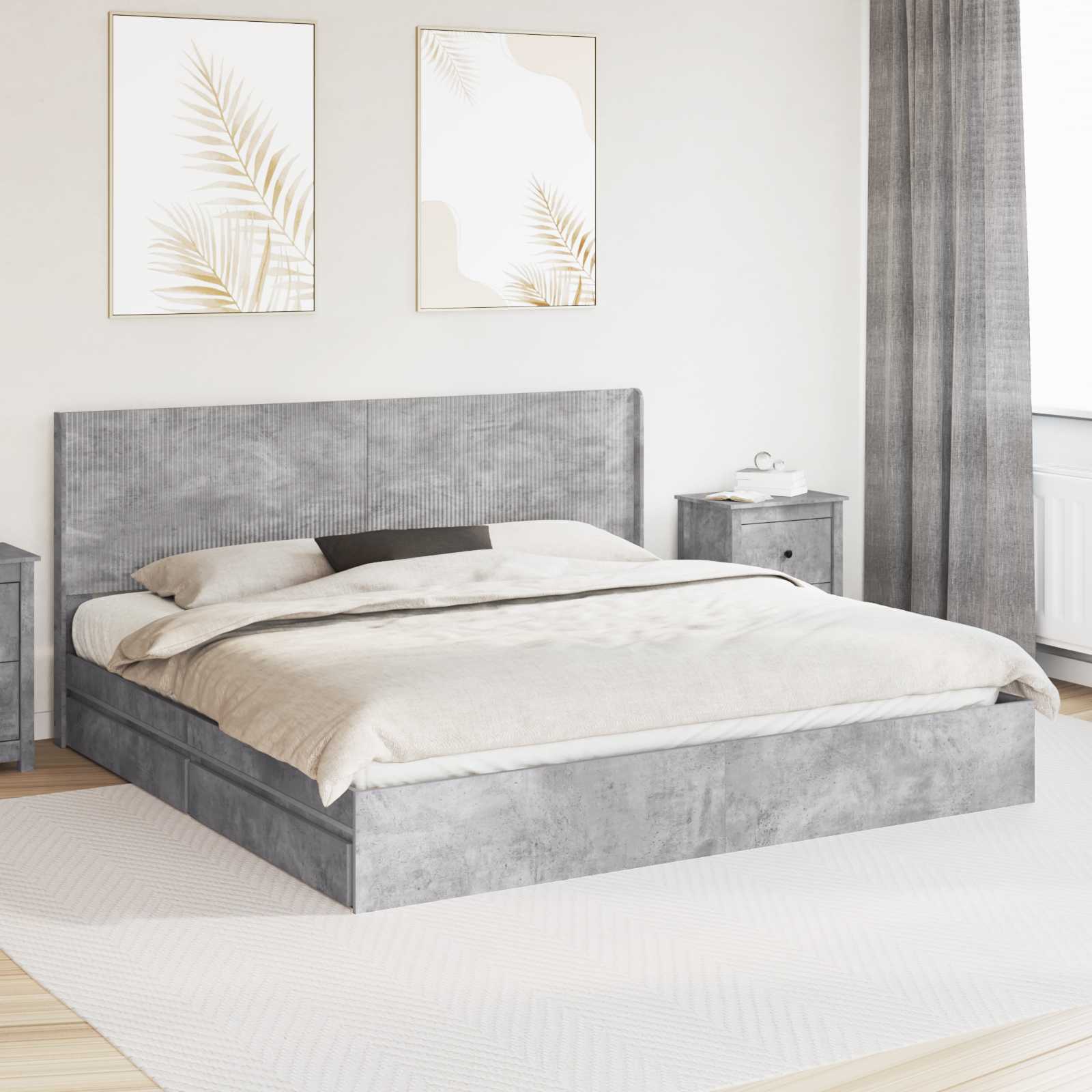 Bettgestell mit Stauraum und Kopfteil Betongrau 180 x 200 cm