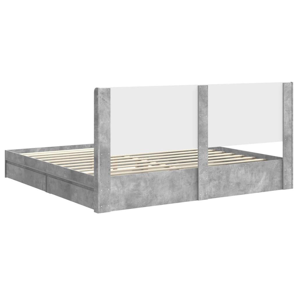 Bettgestell mit Stauraum und Kopfteil Betongrau 180 x 200 cm