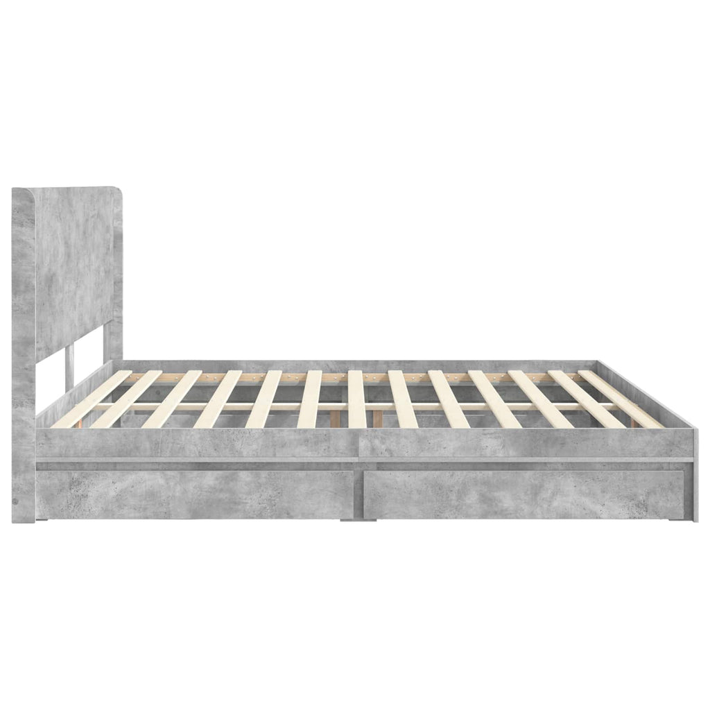 Bettgestell mit Stauraum und Kopfteil Betongrau 180 x 200 cm