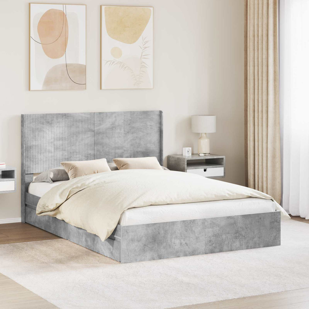 Bettgestell mit Stauraum und Kopfteil Betongrau 150 x 200 cm