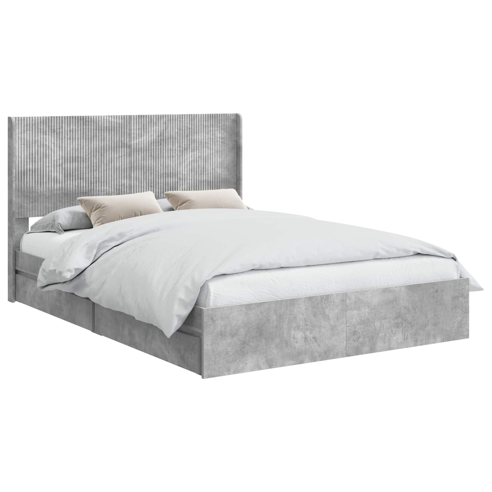 Bettgestell mit Stauraum und Kopfteil Betongrau 150 x 200 cm