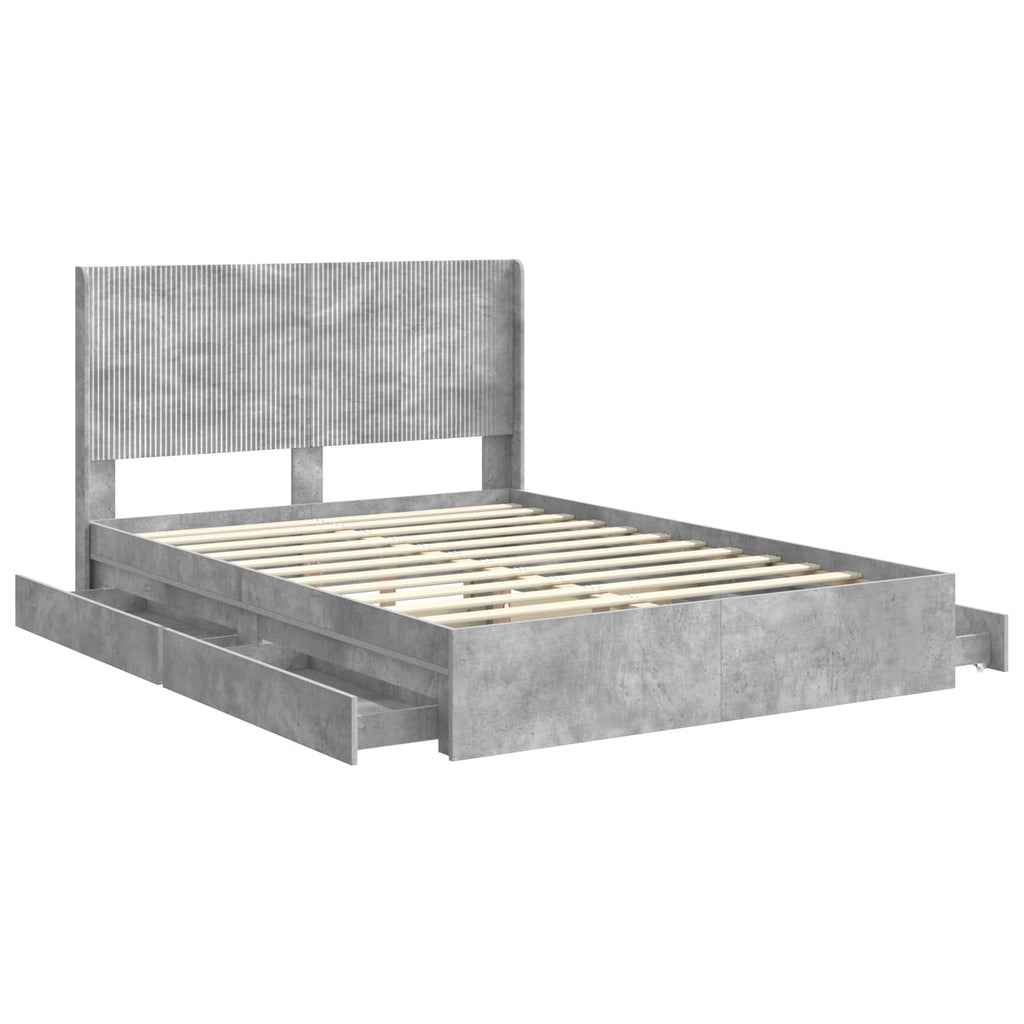 Bettgestell mit Stauraum und Kopfteil Betongrau 150 x 200 cm