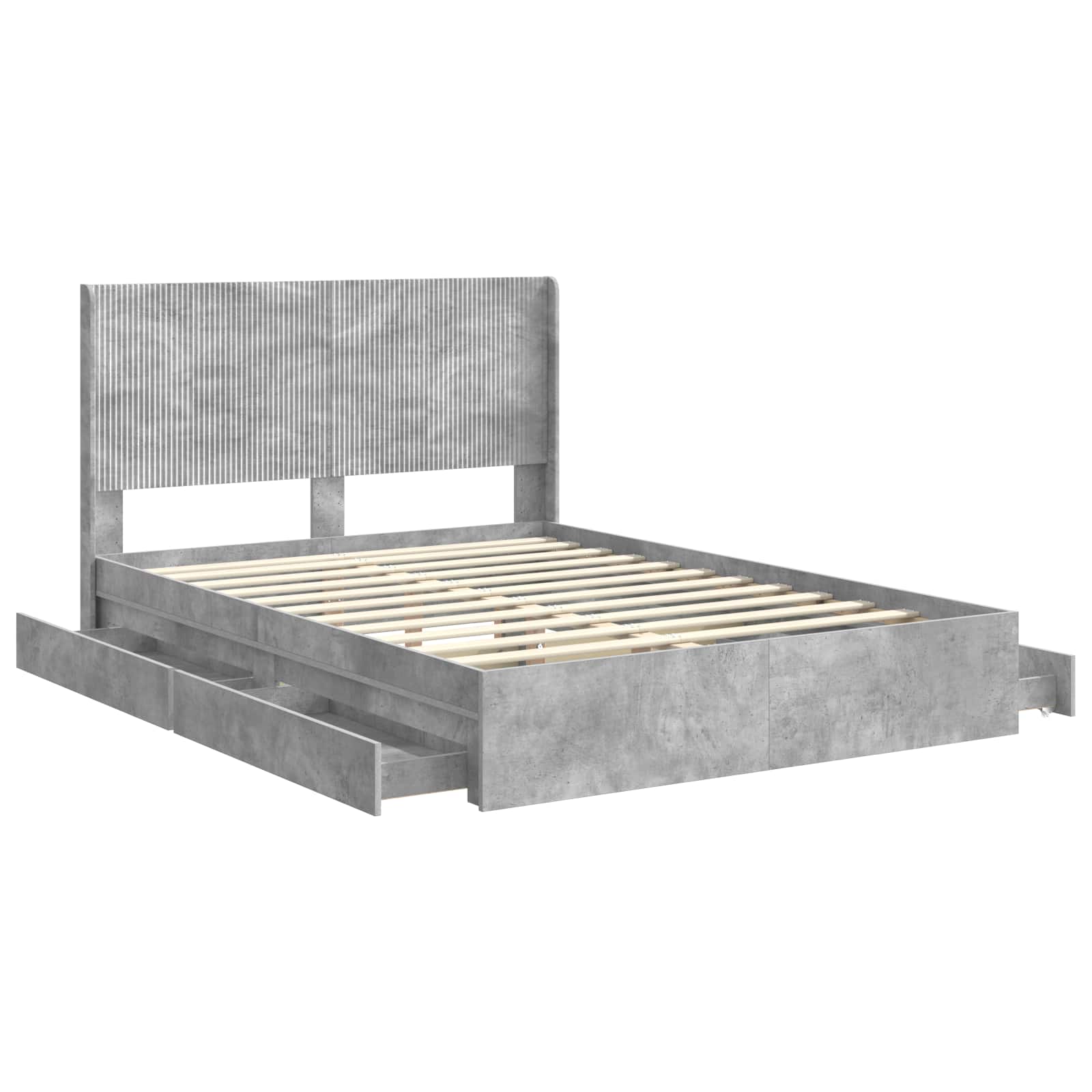 Bettgestell mit Stauraum und Kopfteil Betongrau 150 x 200 cm