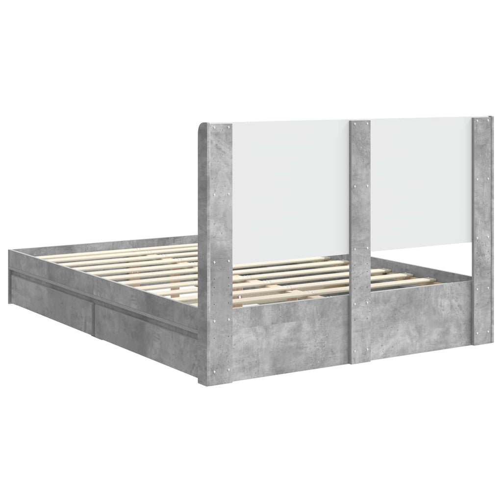 Bettgestell mit Stauraum und Kopfteil Betongrau 150 x 200 cm