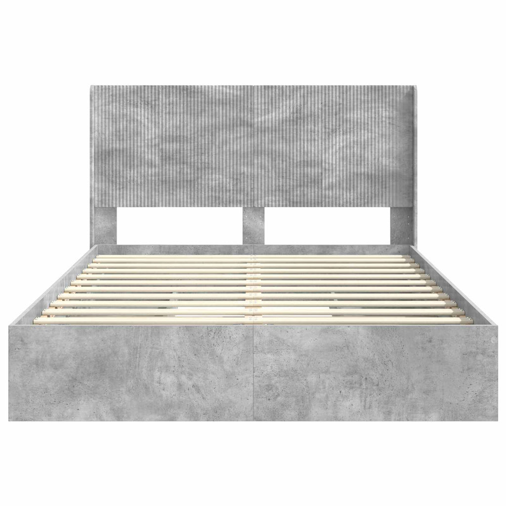 Bettgestell mit Stauraum und Kopfteil Betongrau 150 x 200 cm