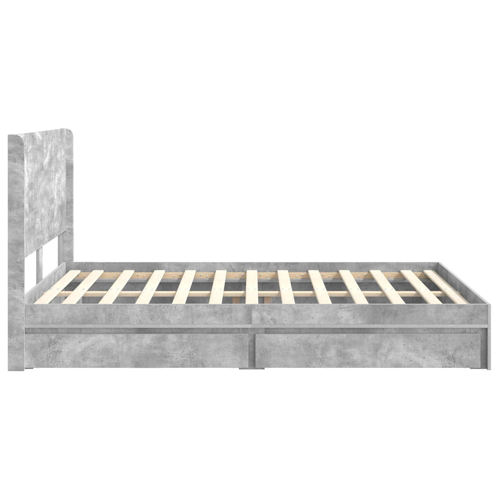 Bettgestell mit Stauraum und Kopfteil Betongrau 150 x 200 cm