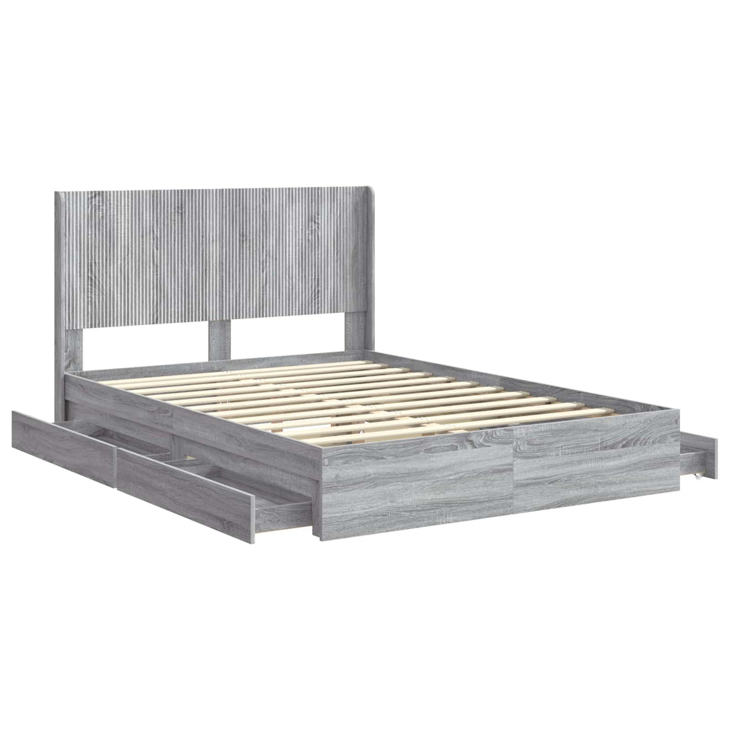 Bettgestell mit Stauraum und Kopfteil Grau Sonoma 150 x 200 cm