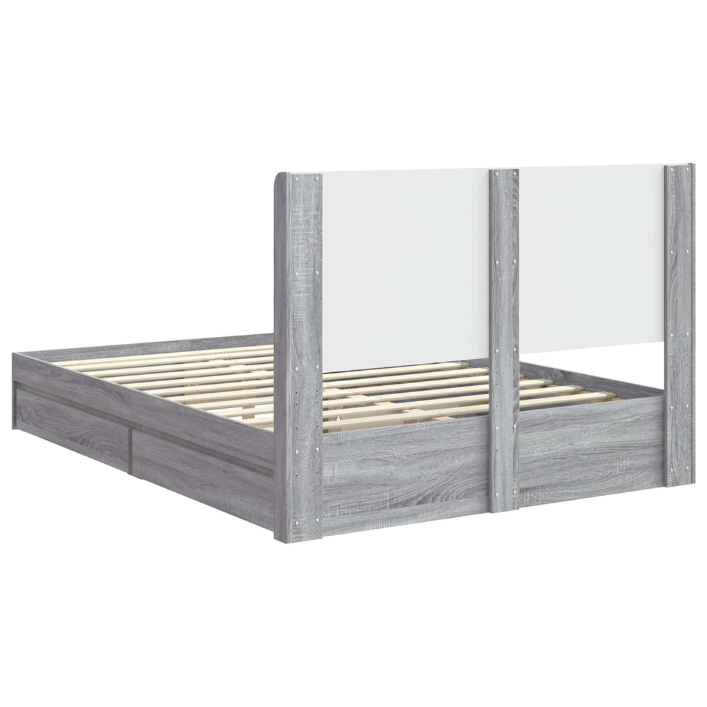 Bettgestell mit Stauraum und Kopfteil Grau Sonoma 150 x 200 cm