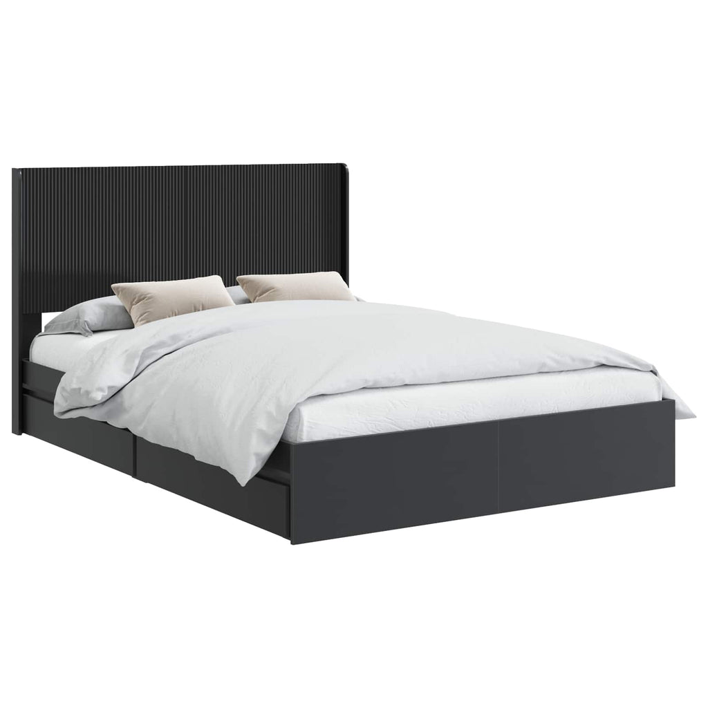Bettgestell mit Stauraum und Kopfteil Schwarz 120 x 190 cm
