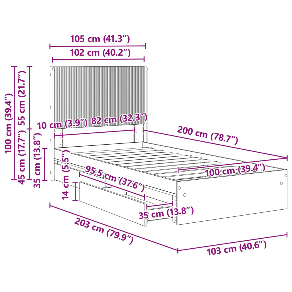 Bettgestell mit Stauraum und Kopfteil Schwarz 100 x 200 cm