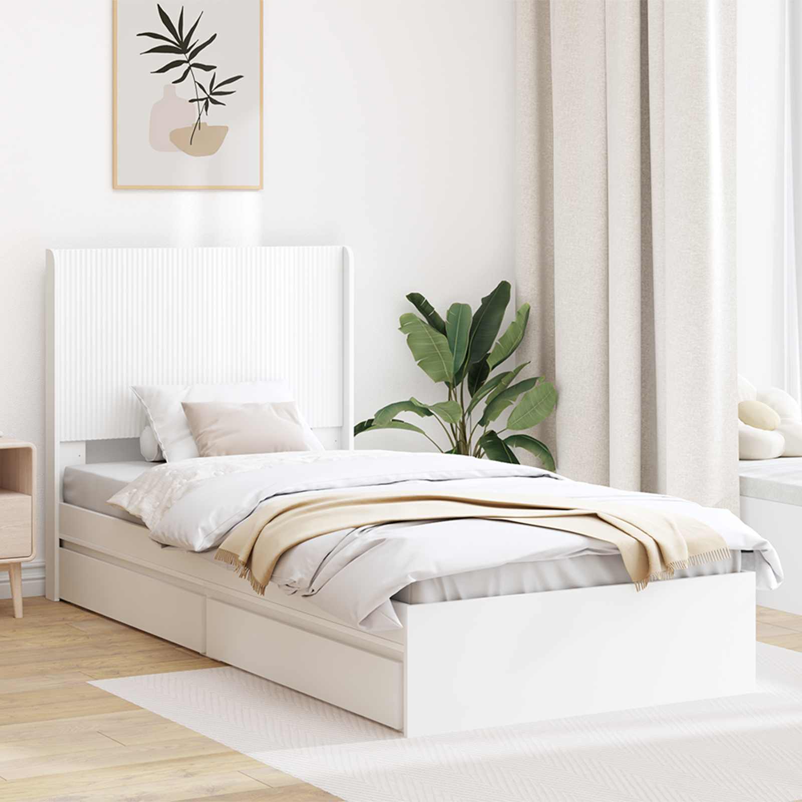 Bettgestell mit Stauraum und Kopfteil Weiß 90 x 200 cm