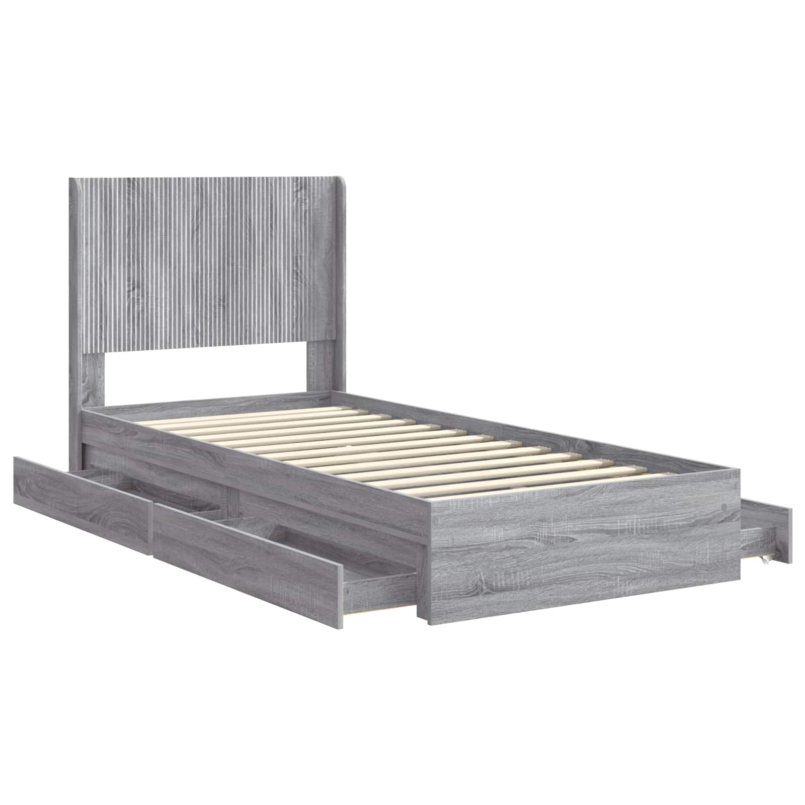Bettgestell mit Stauraum und Kopfteil Grau Sonoma 90 x 200 cm