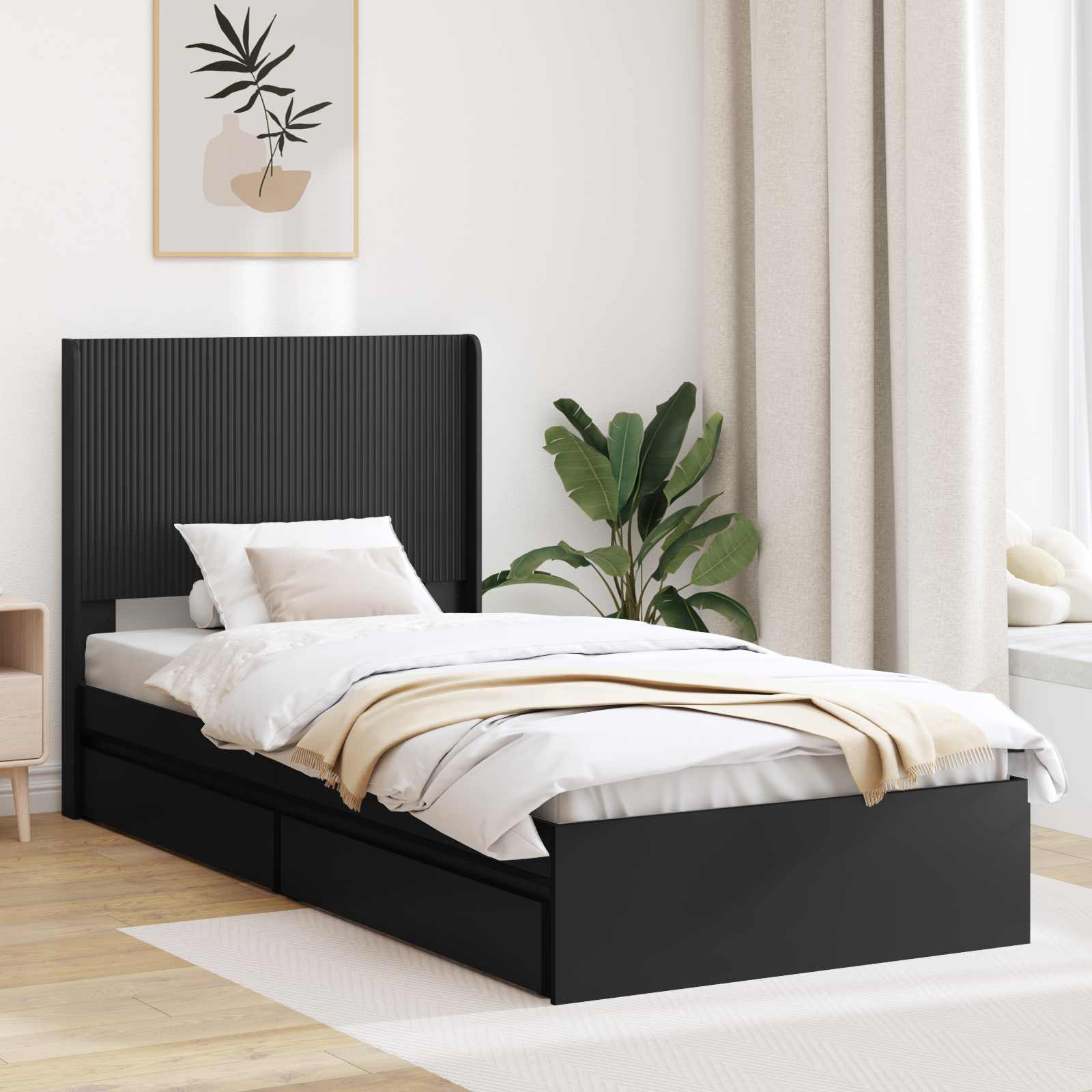 Bettgestell mit Stauraum und Kopfteil Schwarz 90 x 190 cm