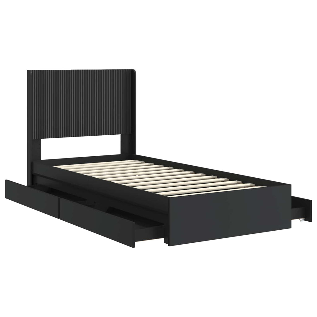 Bettgestell mit Stauraum und Kopfteil Schwarz 75 x 190 cm