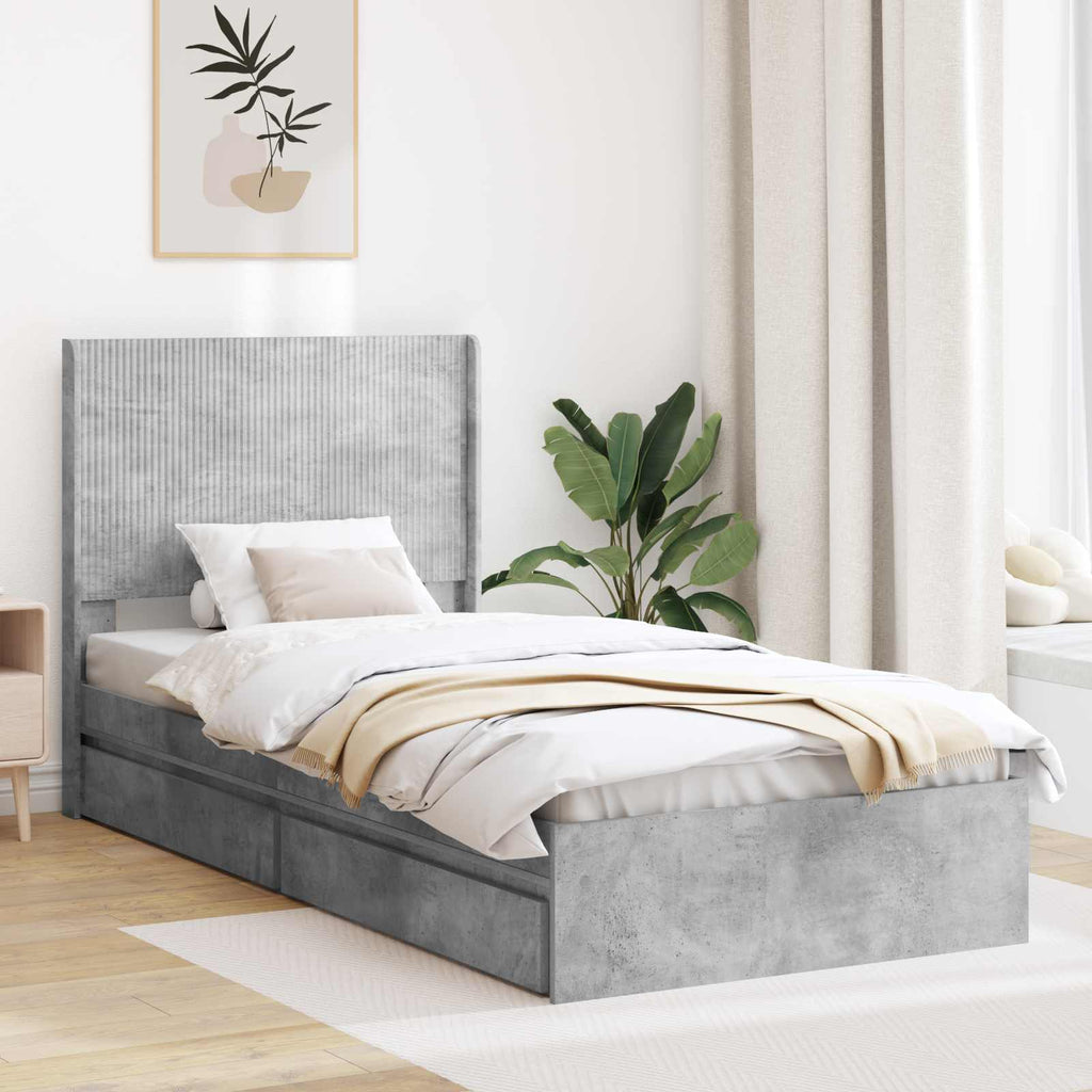 Bettgestell mit Stauraum und Kopfteil Betongrau 75 x 190 cm