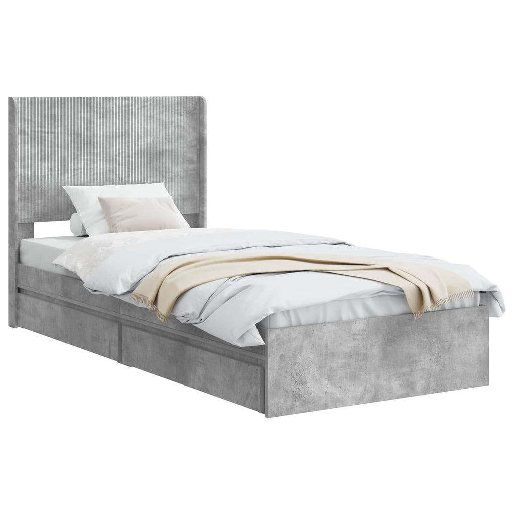 Bettgestell mit Stauraum und Kopfteil Betongrau 75 x 190 cm