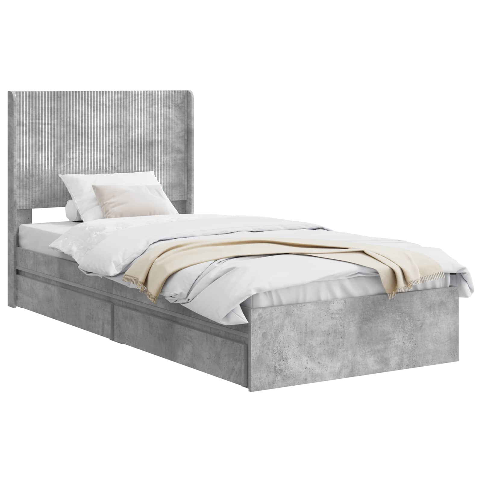 Bettgestell mit Stauraum und Kopfteil Betongrau 75 x 190 cm