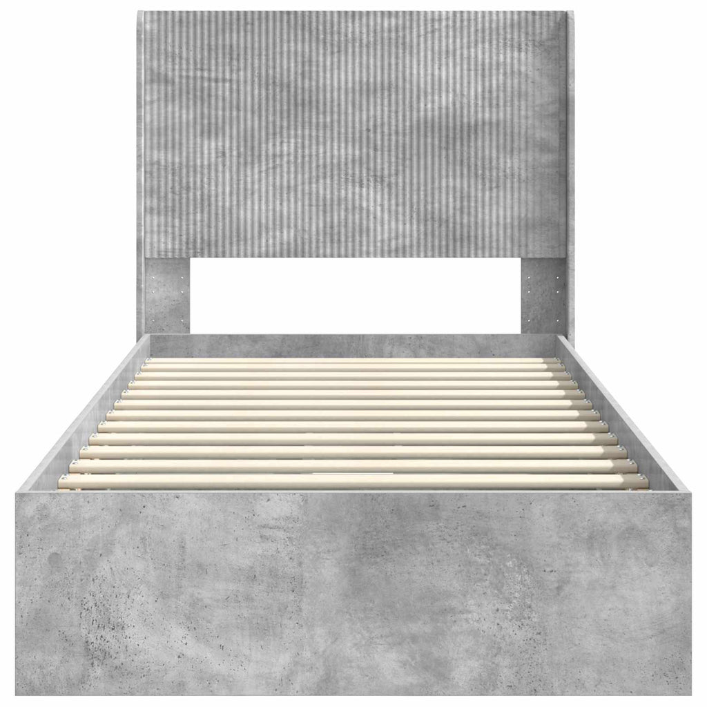 Bettgestell mit Stauraum und Kopfteil Betongrau 75 x 190 cm
