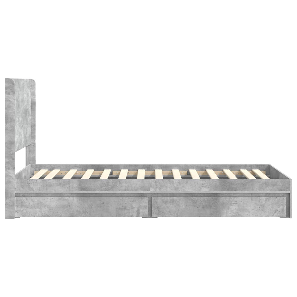 Bettgestell mit Stauraum und Kopfteil Betongrau 75 x 190 cm