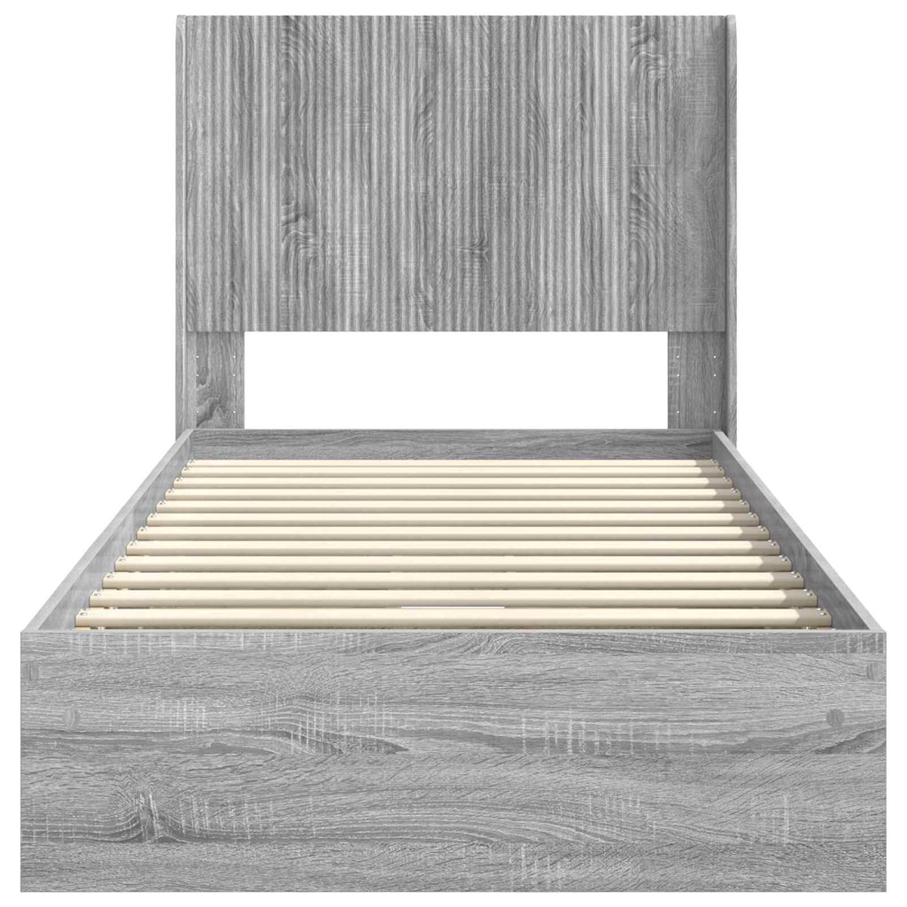Bettgestell mit Stauraum und Kopfteil Grau Sonoma 75 x 190 cm