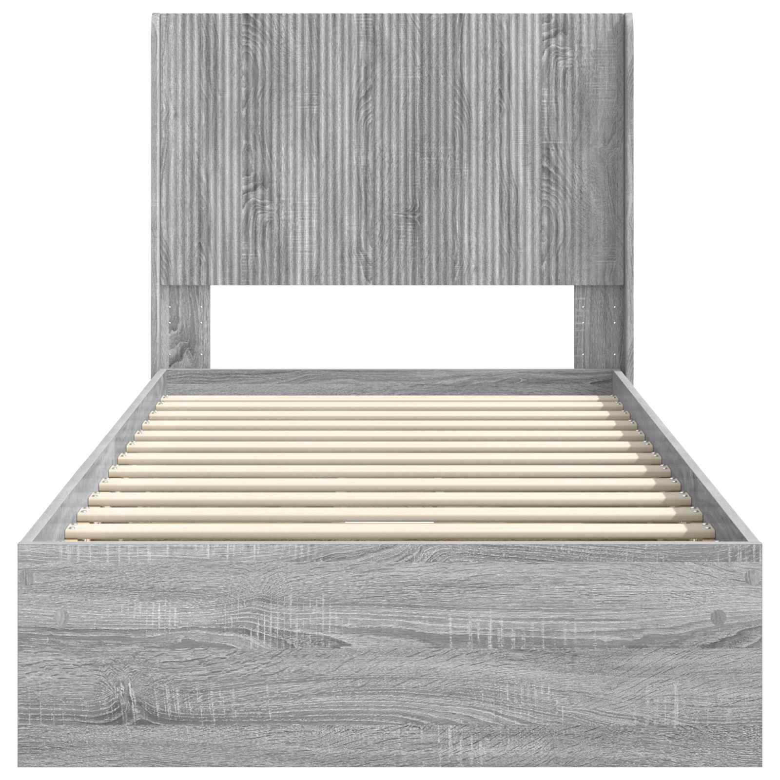 Bettgestell mit Stauraum und Kopfteil Grau Sonoma 75 x 190 cm