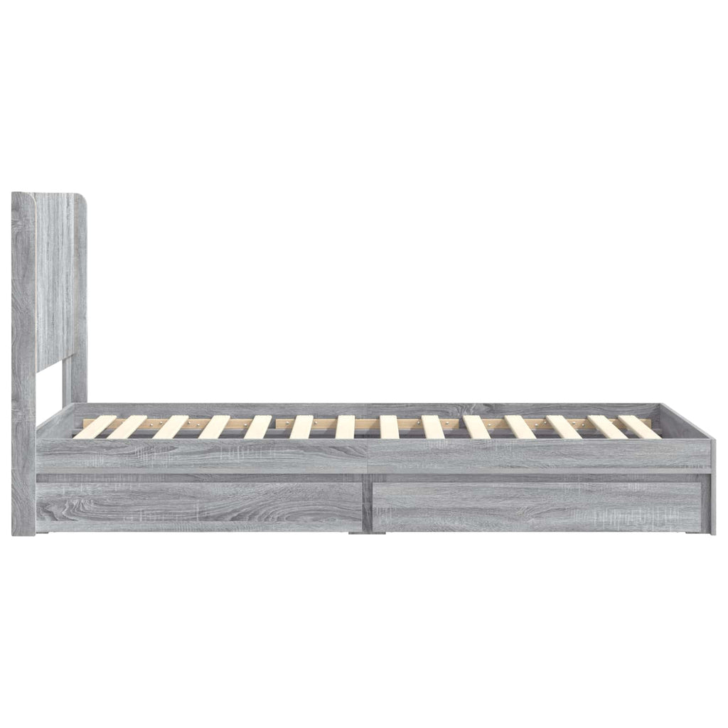 Bettgestell mit Stauraum und Kopfteil Grau Sonoma 75 x 190 cm