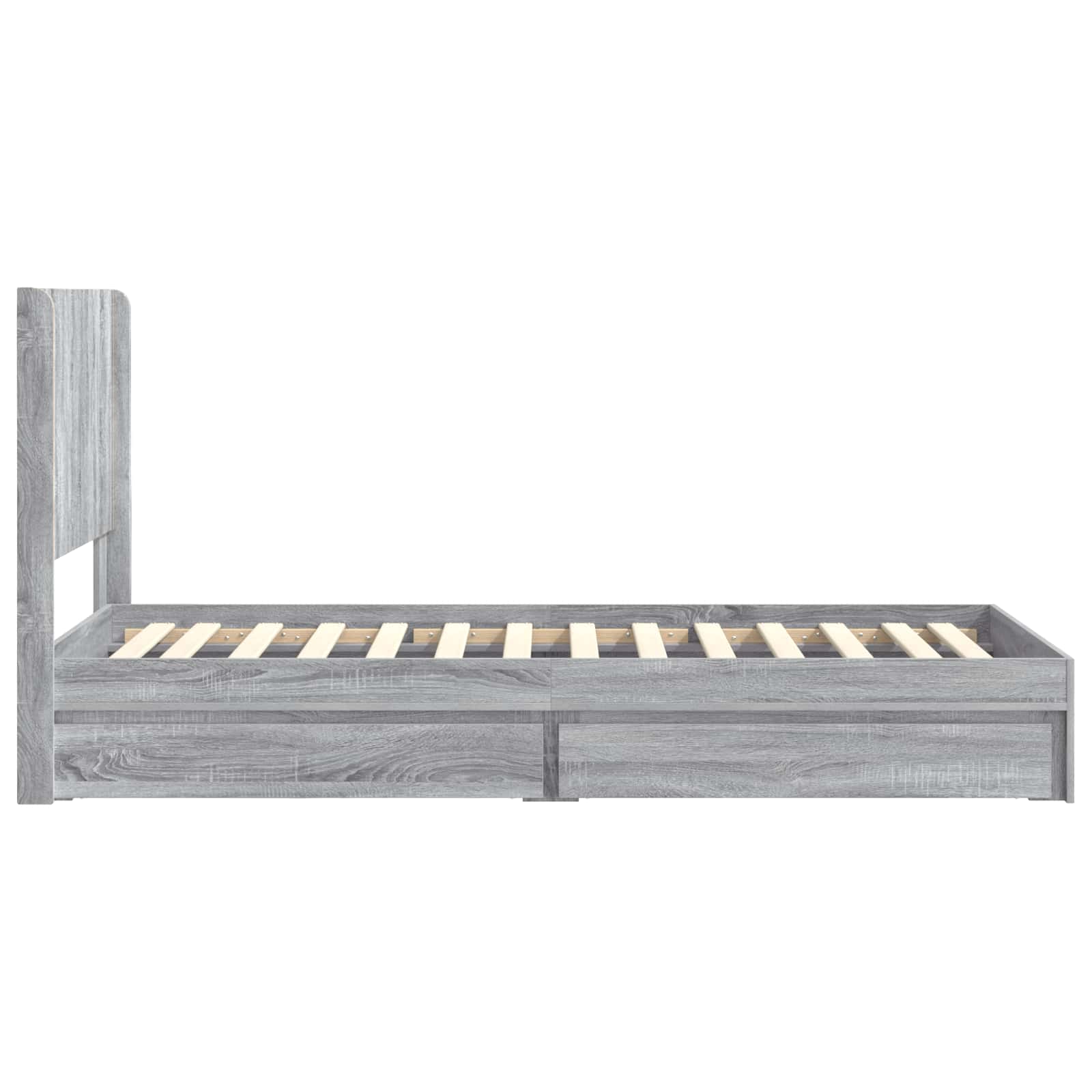 Bettgestell mit Stauraum und Kopfteil Grau Sonoma 75 x 190 cm