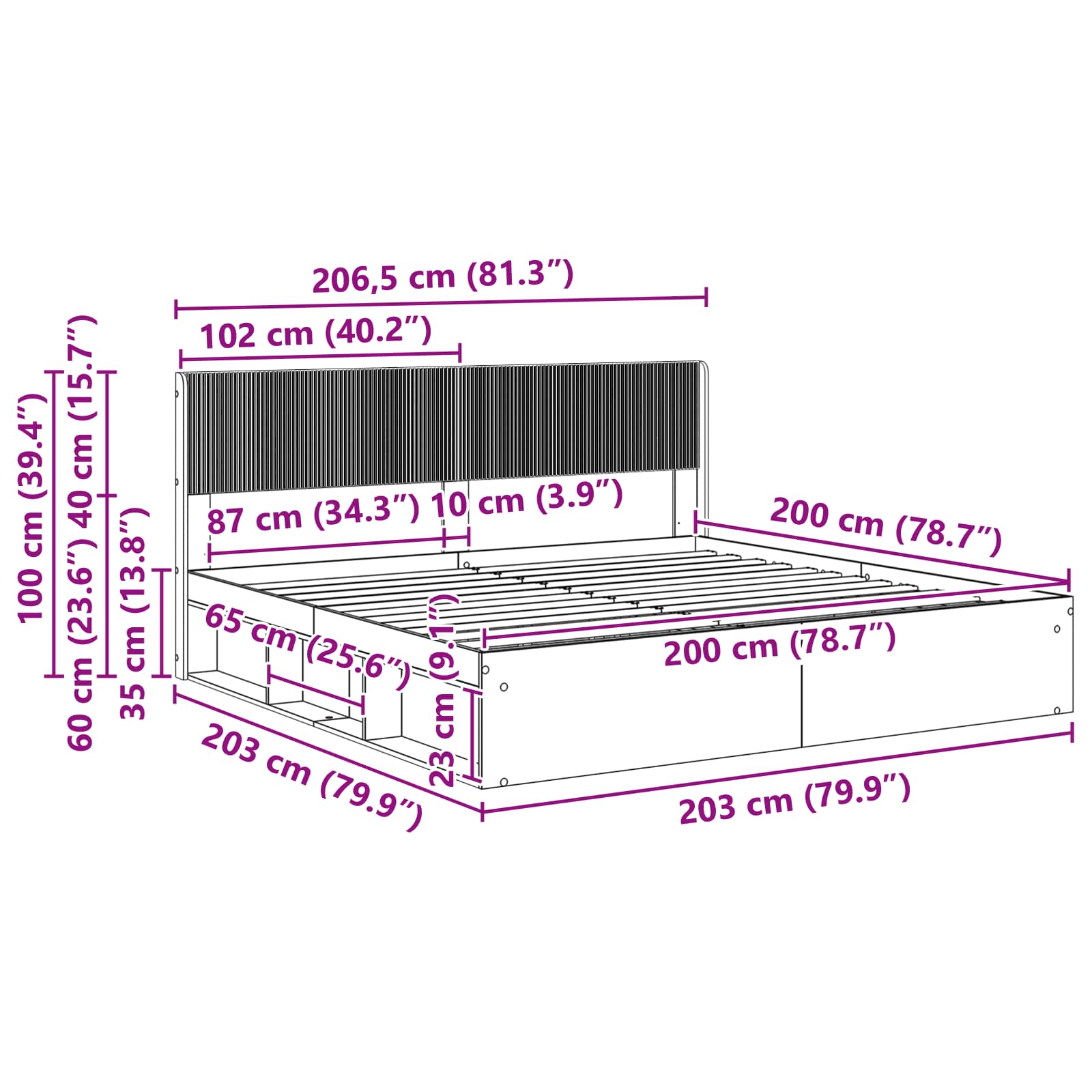 Bettgestell mit Stauraum und Kopfteil Weiß 200 x 200 cm