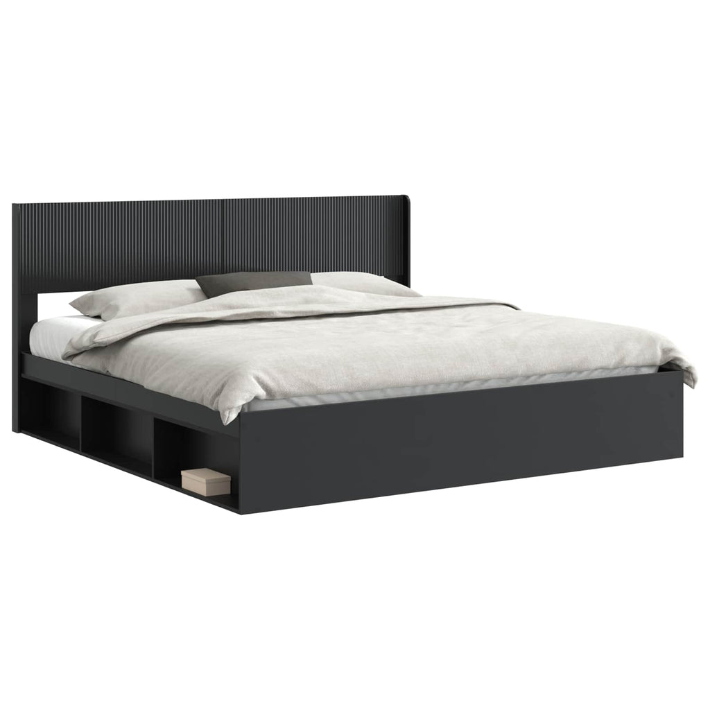Bettgestell mit Stauraum und Kopfteil 3 pcs Holzwerkstoff