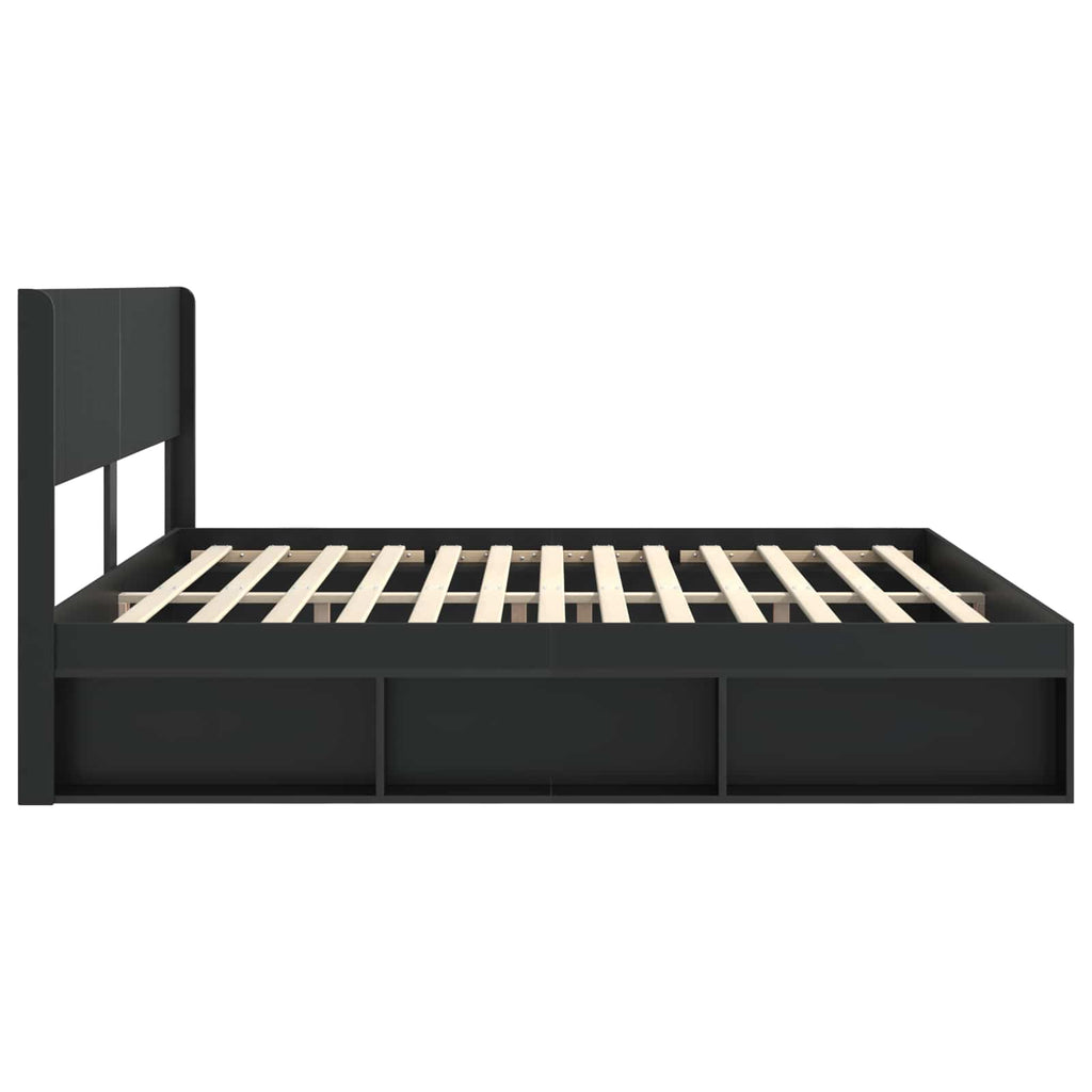 Bettgestell mit Stauraum und Kopfteil 3 pcs Holzwerkstoff