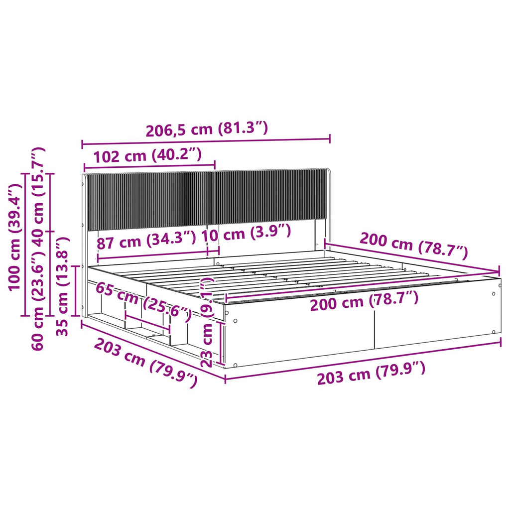 Bettgestell mit Stauraum und Kopfteil 3 pcs Holzwerkstoff