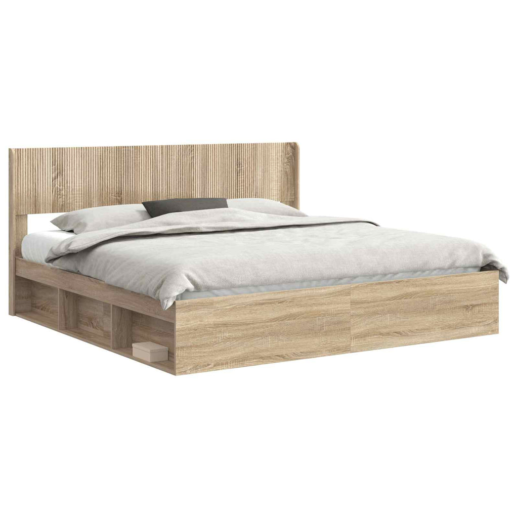 Bettgestell mit Stauraum und Kopfteil 3 pcs Holzwerkstoff