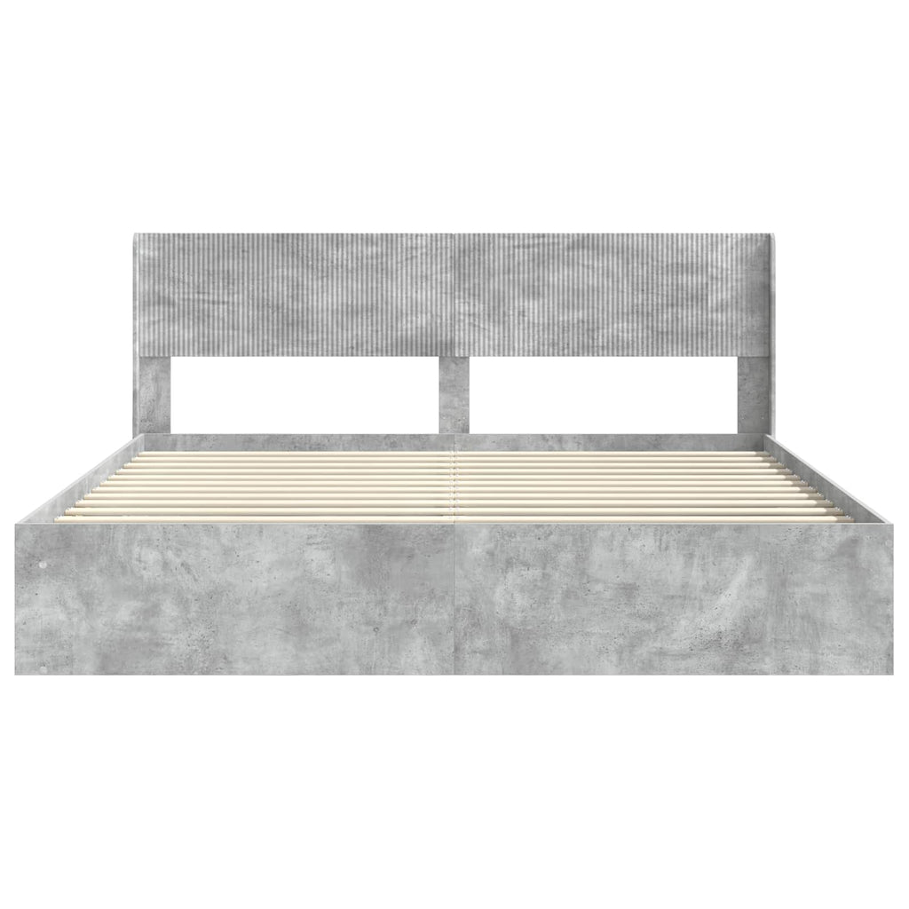 Bettgestell mit Stauraum und Kopfteil Betongrau 180 x 200 cm