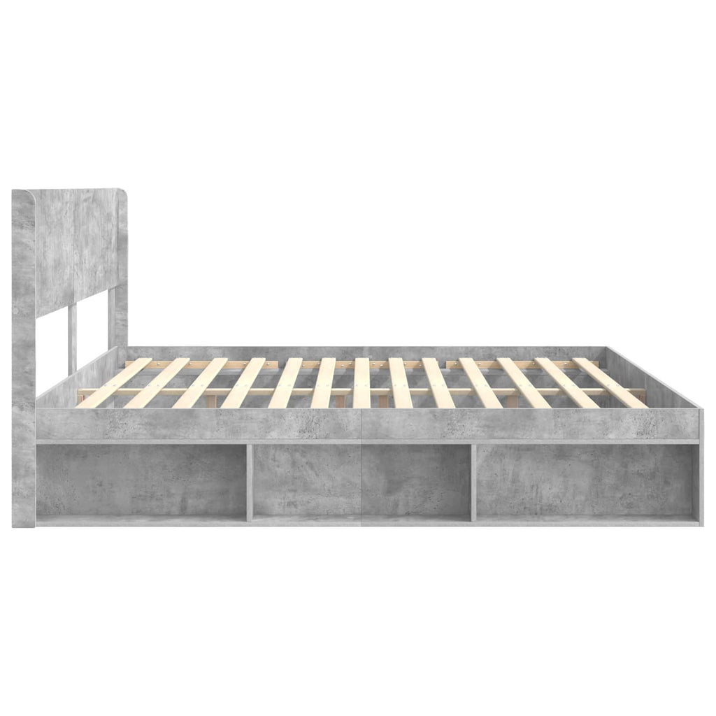 Bettgestell mit Stauraum und Kopfteil Betongrau 180 x 200 cm