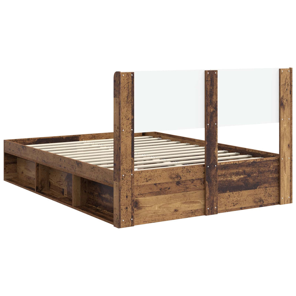 Bettgestell mit Stauraum und Kopfteil Altholz 160 x 200 cm