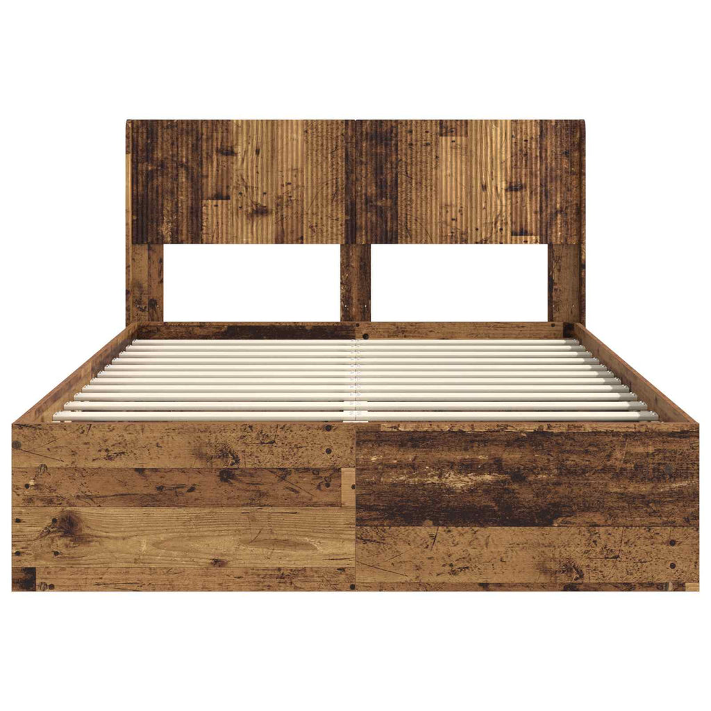 Bettgestell mit Stauraum und Kopfteil Altholz 150 x 200 cm