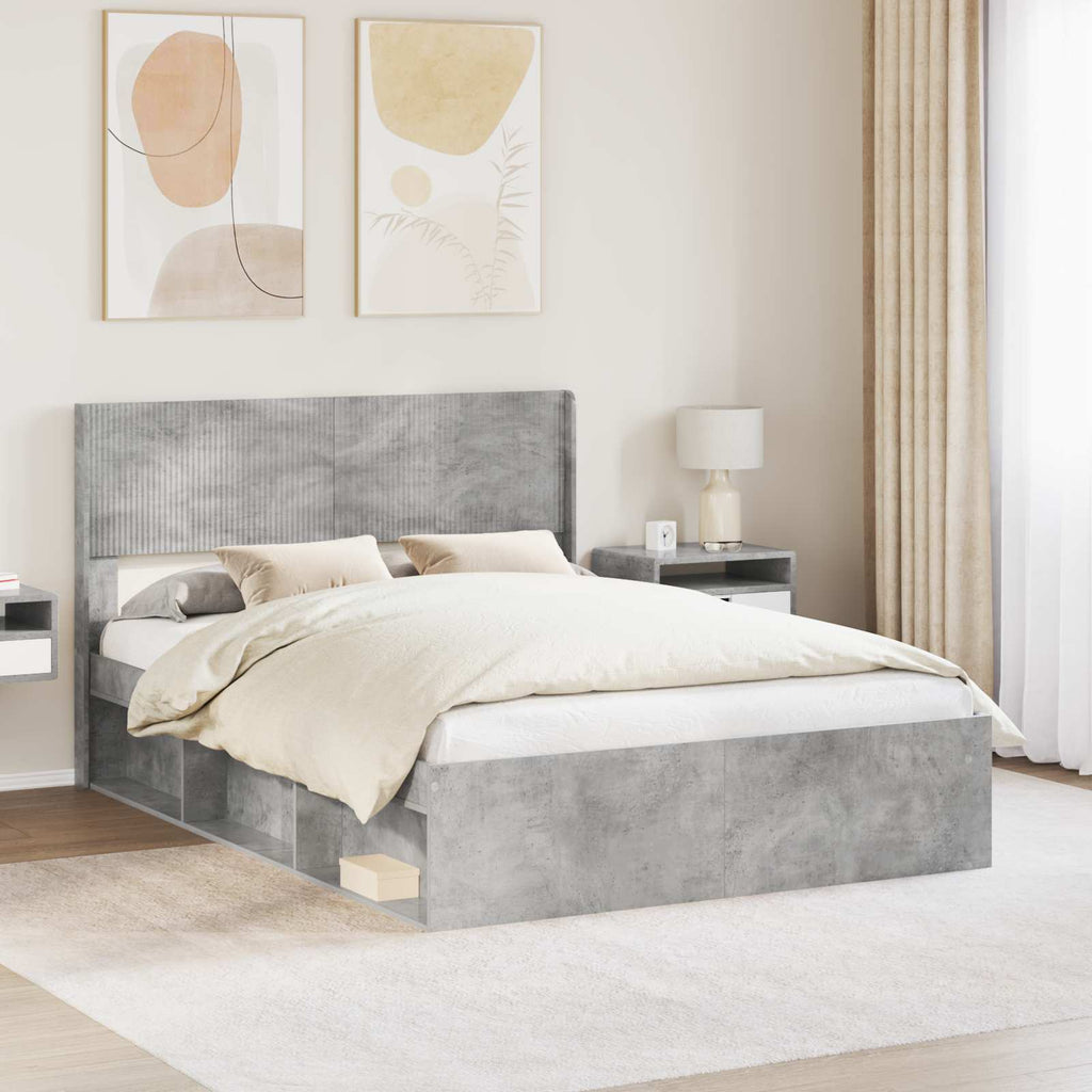 Bettgestell mit Stauraum und Kopfteil Betongrau 140 x 200 cm