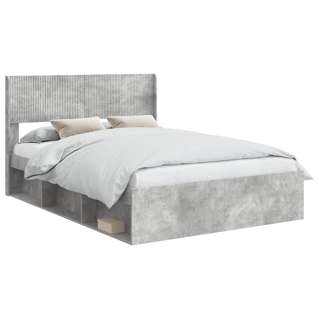 Bettgestell mit Stauraum und Kopfteil Betongrau 140 x 190 cm