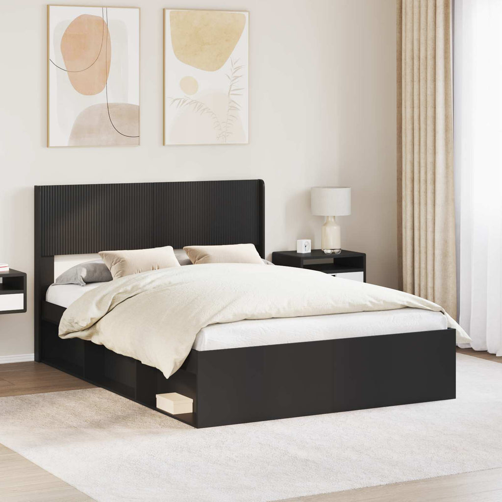 Bettgestell mit Stauraum und Kopfteil Schwarz 135 x 190 cm