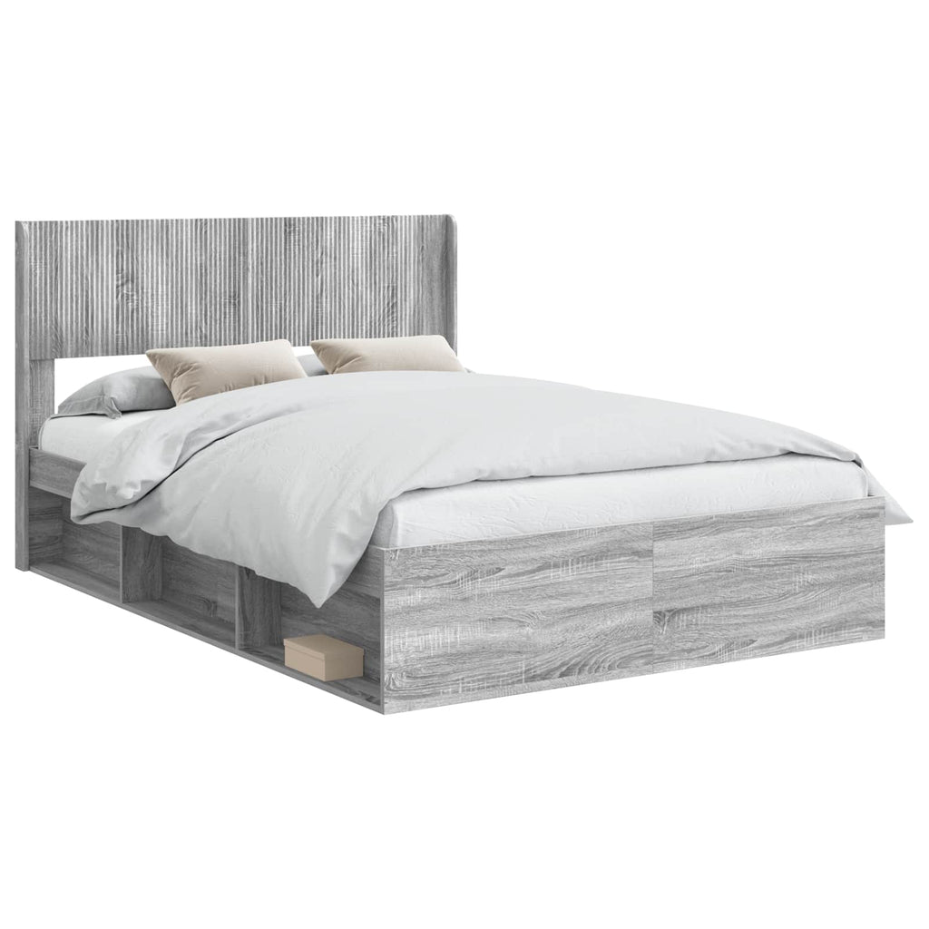 Bettgestell mit Stauraum und Kopfteil Grau Sonoma 135 x 190 cm