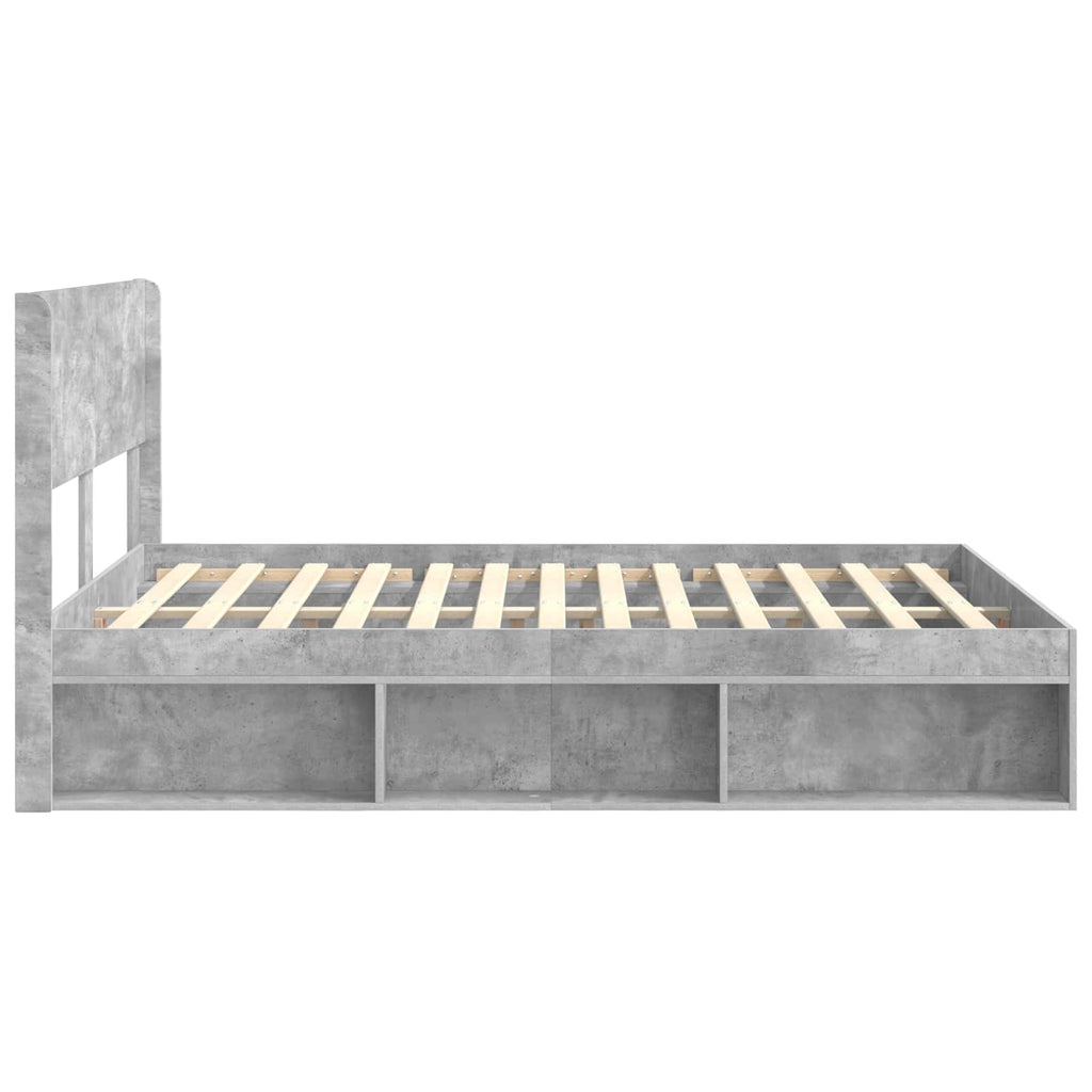 Bettgestell mit Stauraum und Kopfteil Betongrau 120 x 200 cm