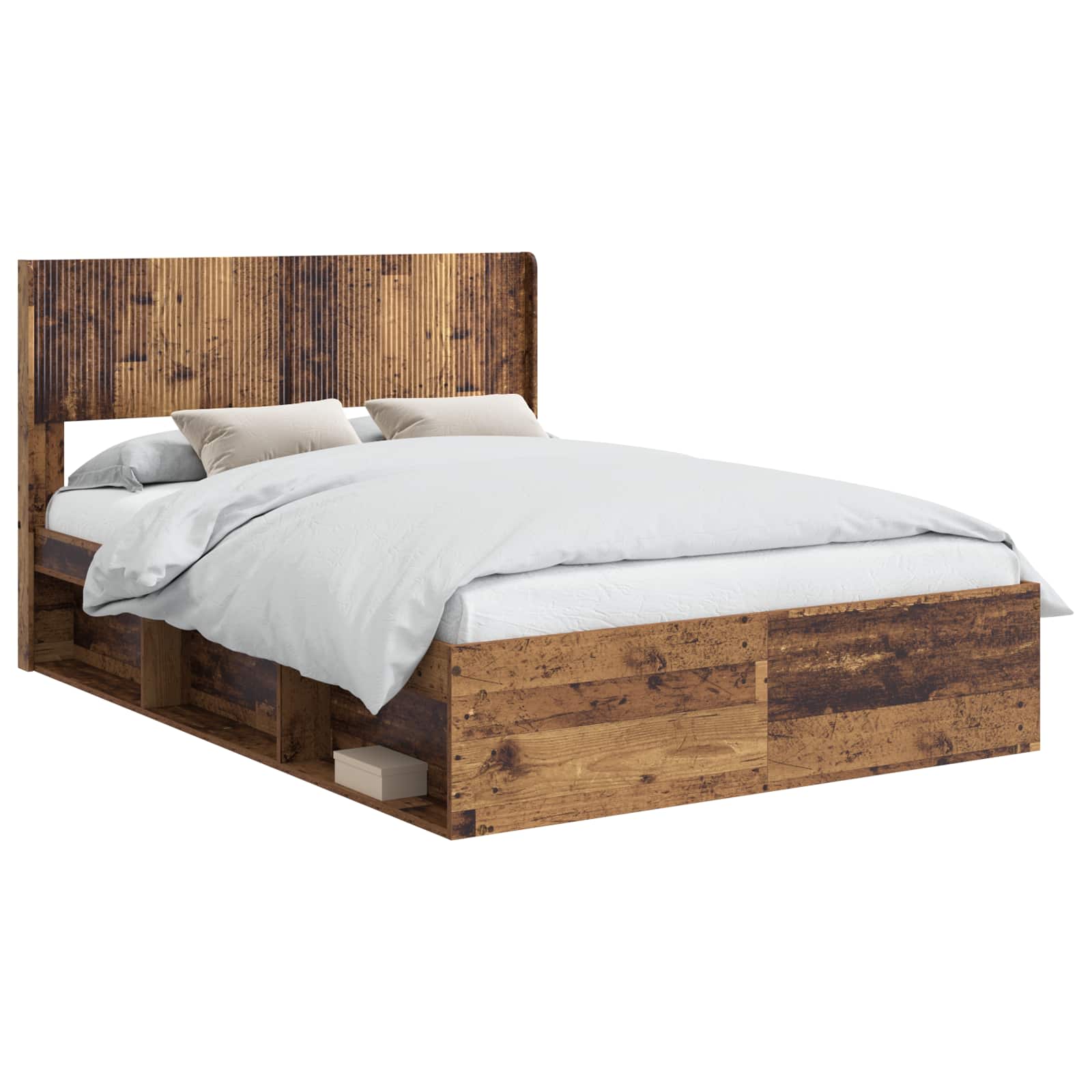 Bettgestell mit Stauraum und Kopfteil Altholz 120 x 200 cm