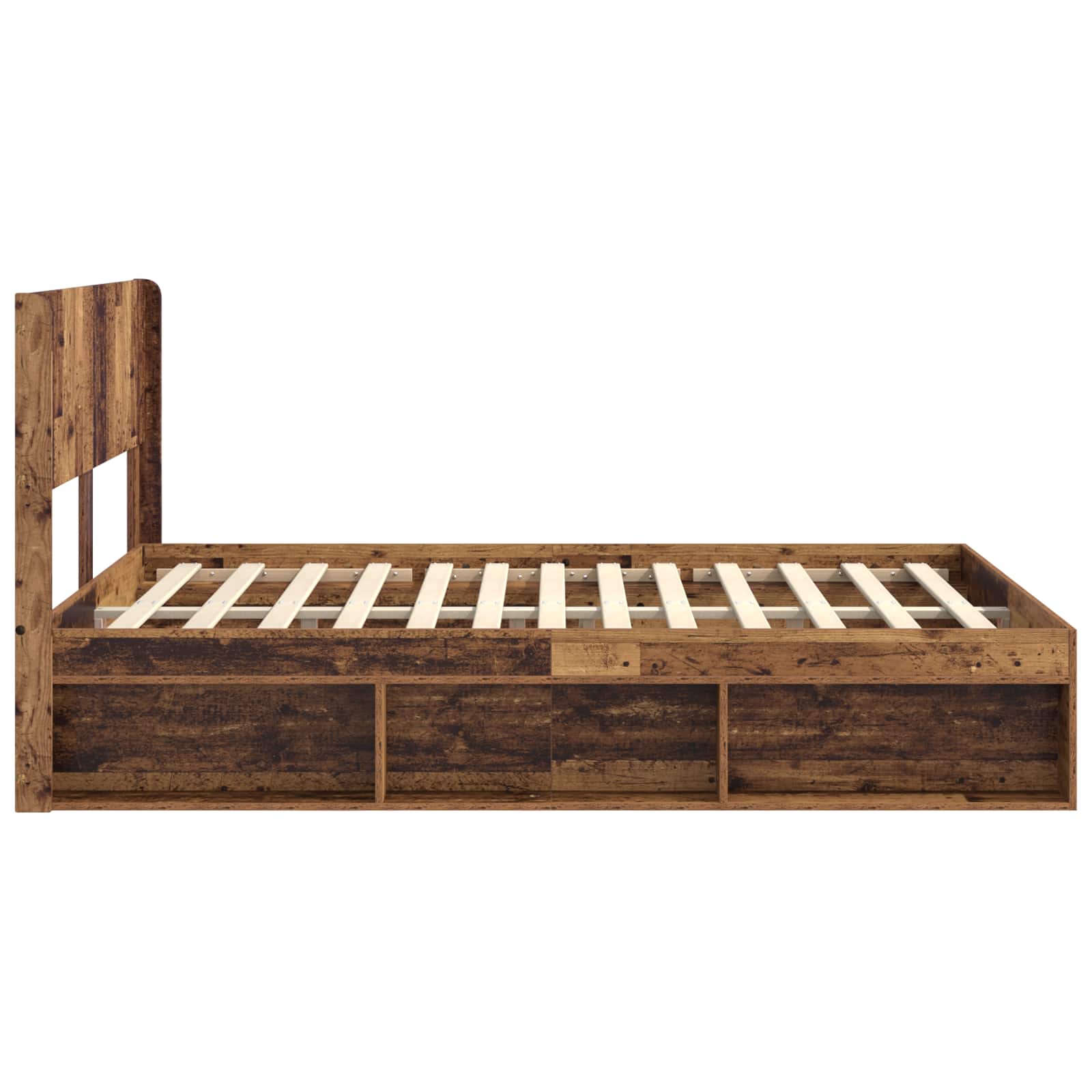 Bettgestell mit Stauraum und Kopfteil Altholz 120 x 200 cm